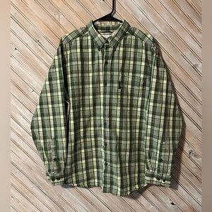 Columbia Sportswear Company Green Plaid Casual Button Down Long